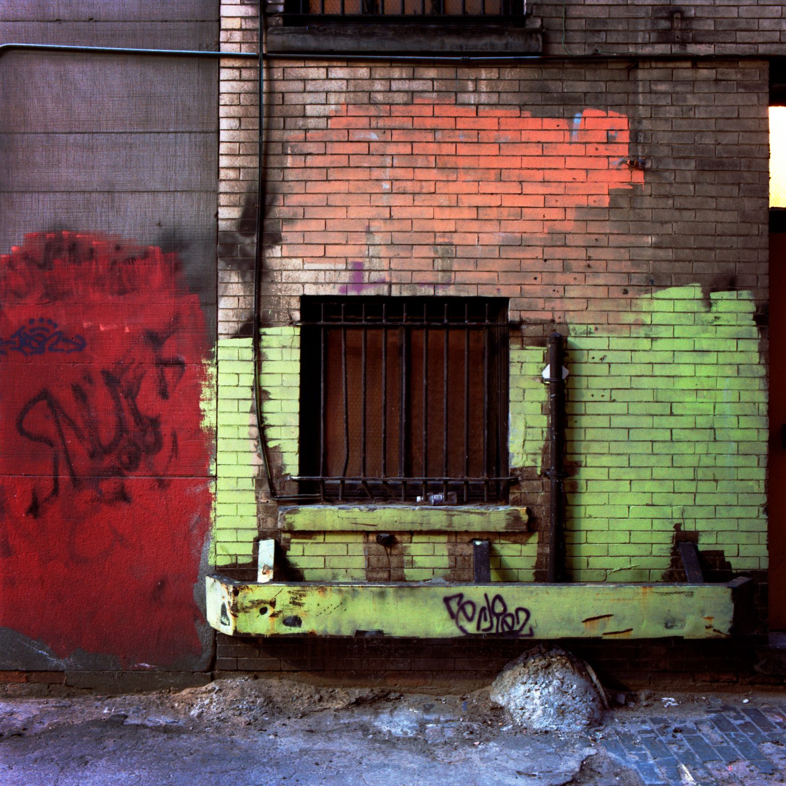 Harmonie Park alley wall at night. Detroit, Michigan.