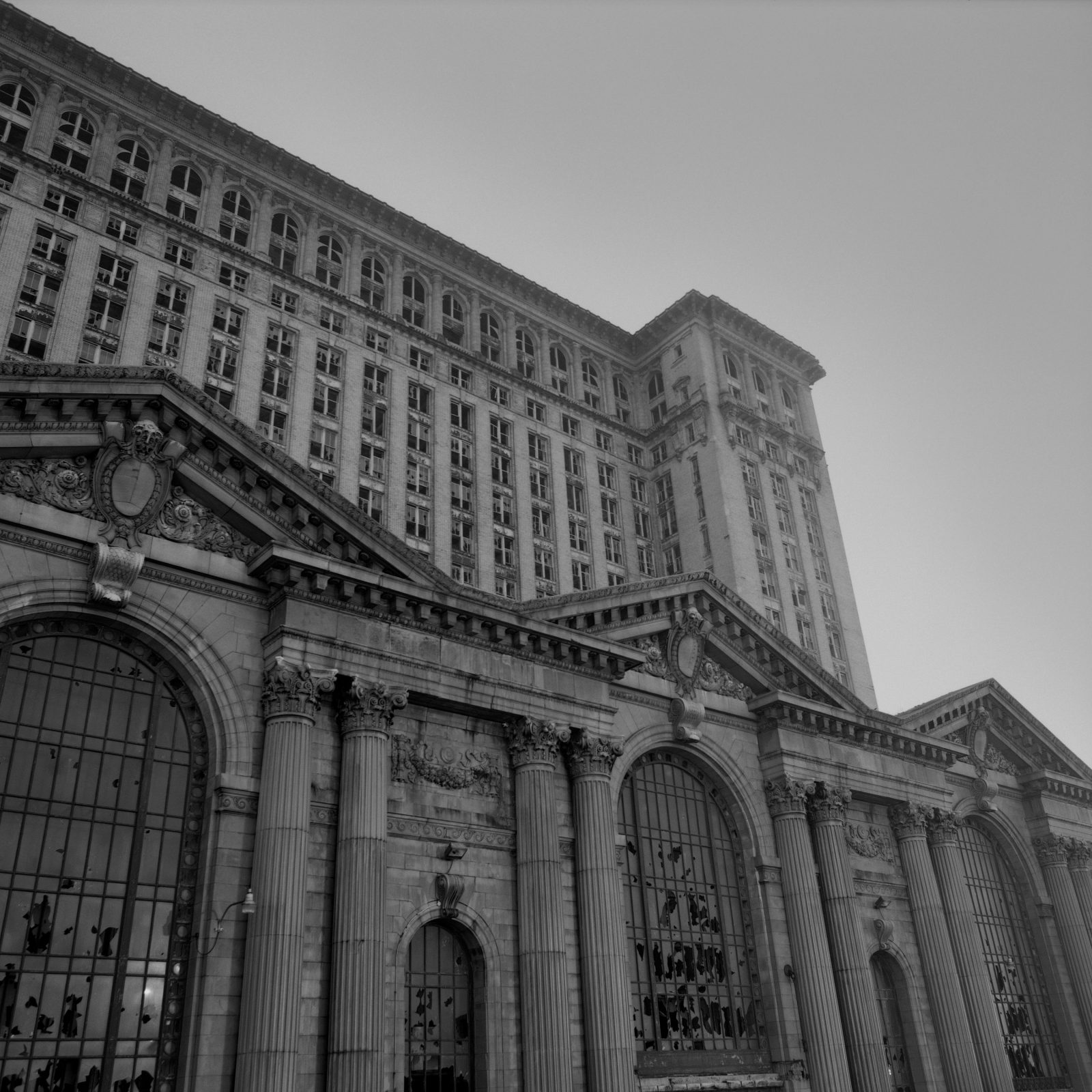 Michigan Central station at night. Detroit, Michigan.