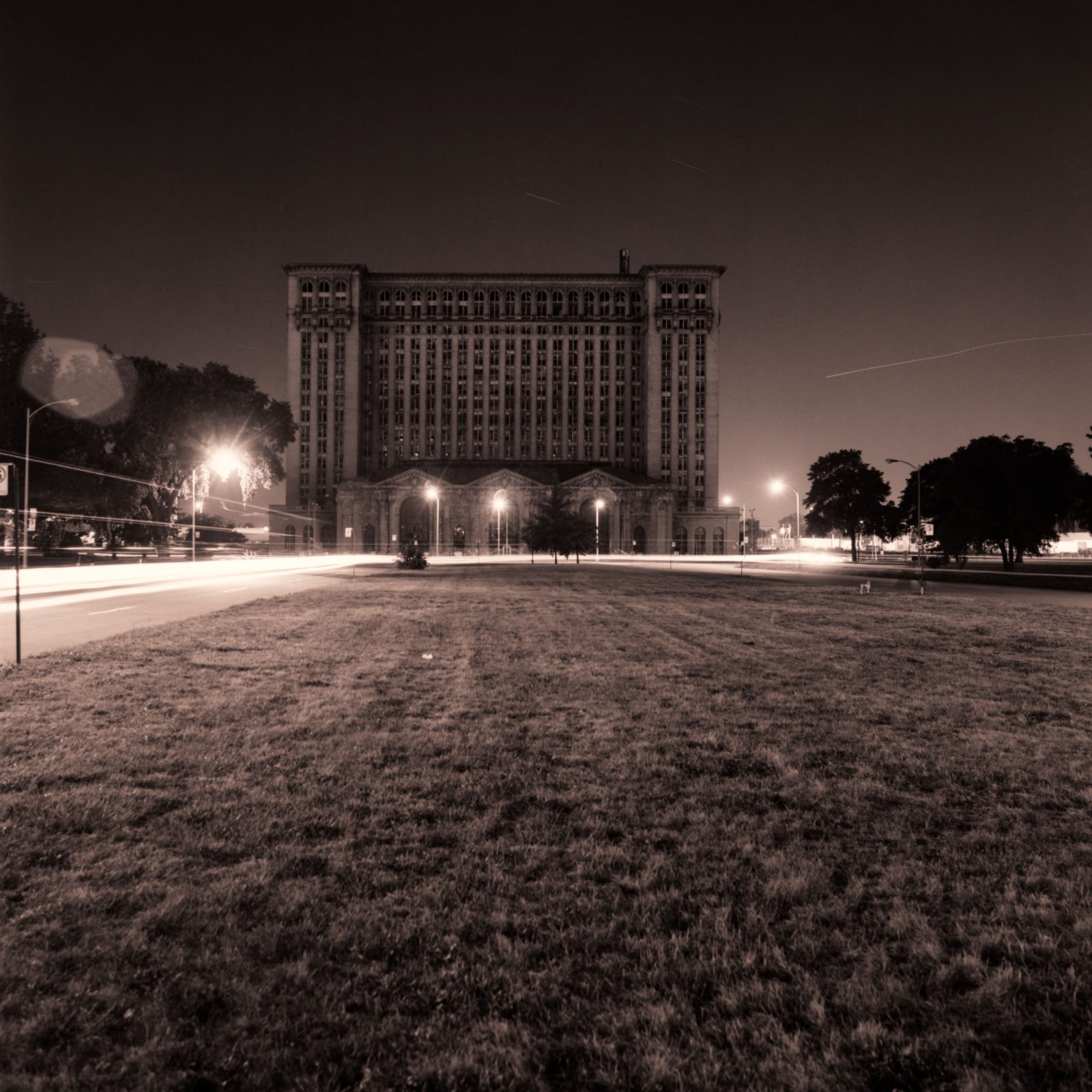 Michigan Central Station at night