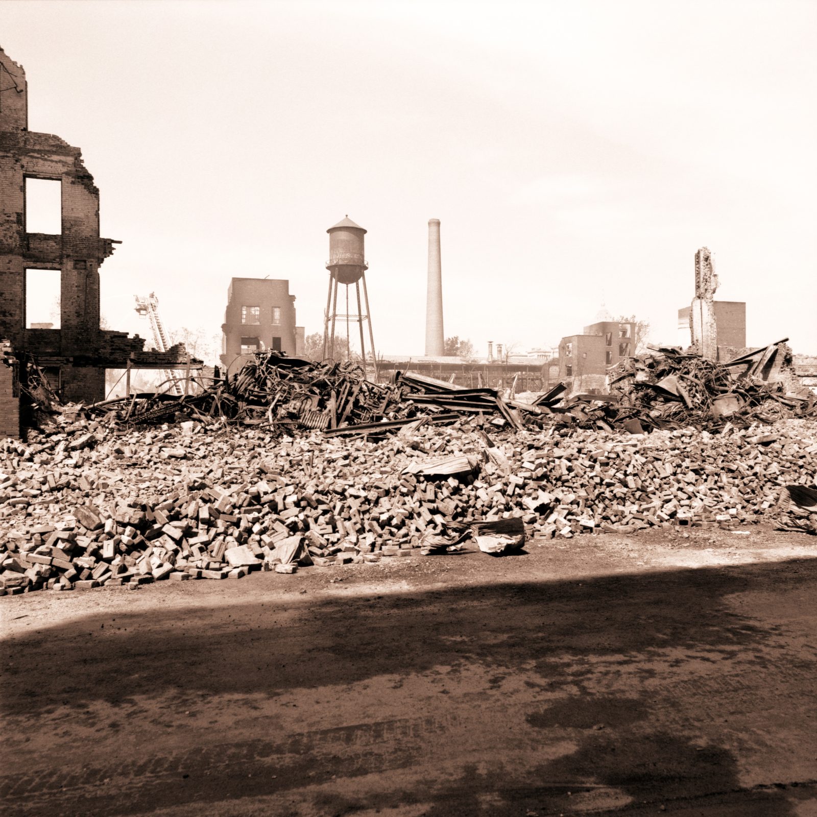 Studebaker Plant after the fire. Detroit, Michigan.