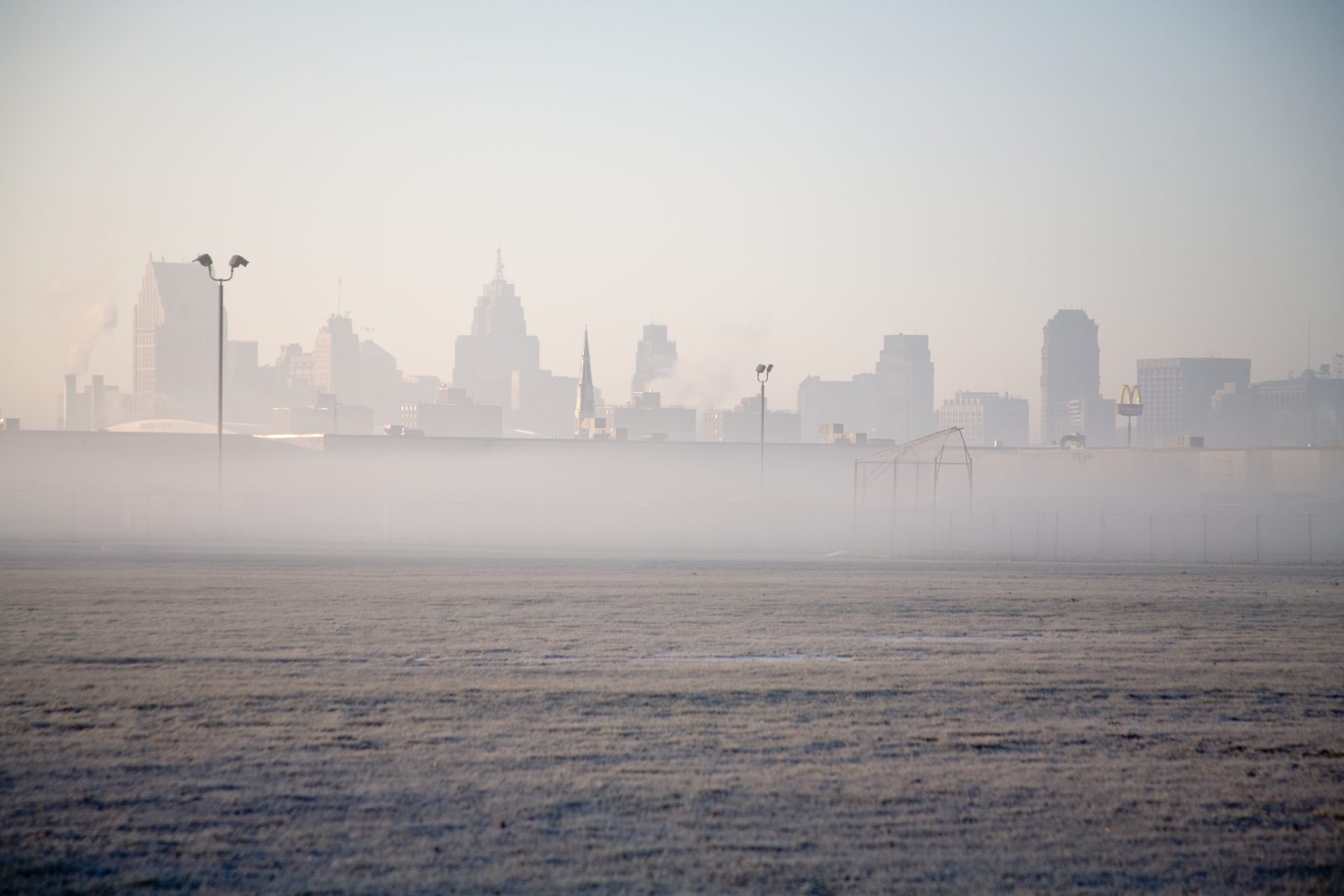 Foggy morning on Detroit's East Side.