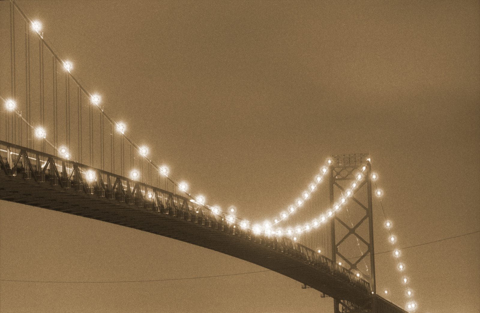 Ambassador Bridge at night. Detroit, Michigan.