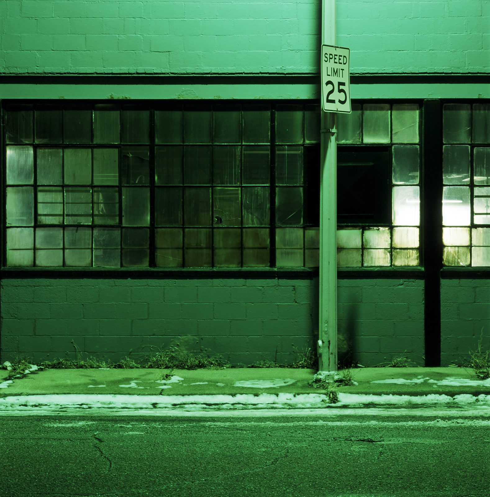 Industrial building at night. Detroit, Michigan.