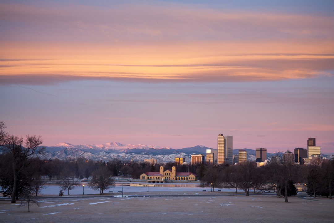 Mount Blue Sky and the Denver Skyline at sunrise